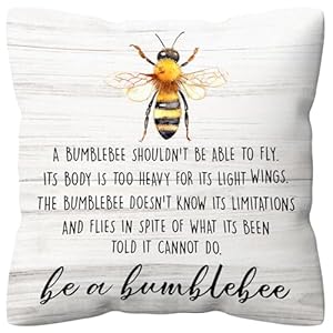 Kdqua summer bumble bee happy pillow covers 18×18 bee themed decor inspirational bumble bee decor sweet bee lover throw pillow covers for farmhouse bedroom couch sofa room decor  urban country home decor