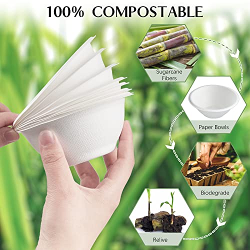 Zorrita 150 Pack 8 Oz Paper Bowls Disposable White Small Compostable Soup Bowls Natural Bagasse Sugarcane Biodegradable Bowls For Cereals, Ice Cream, Desserts, Pet Food #TOP2
