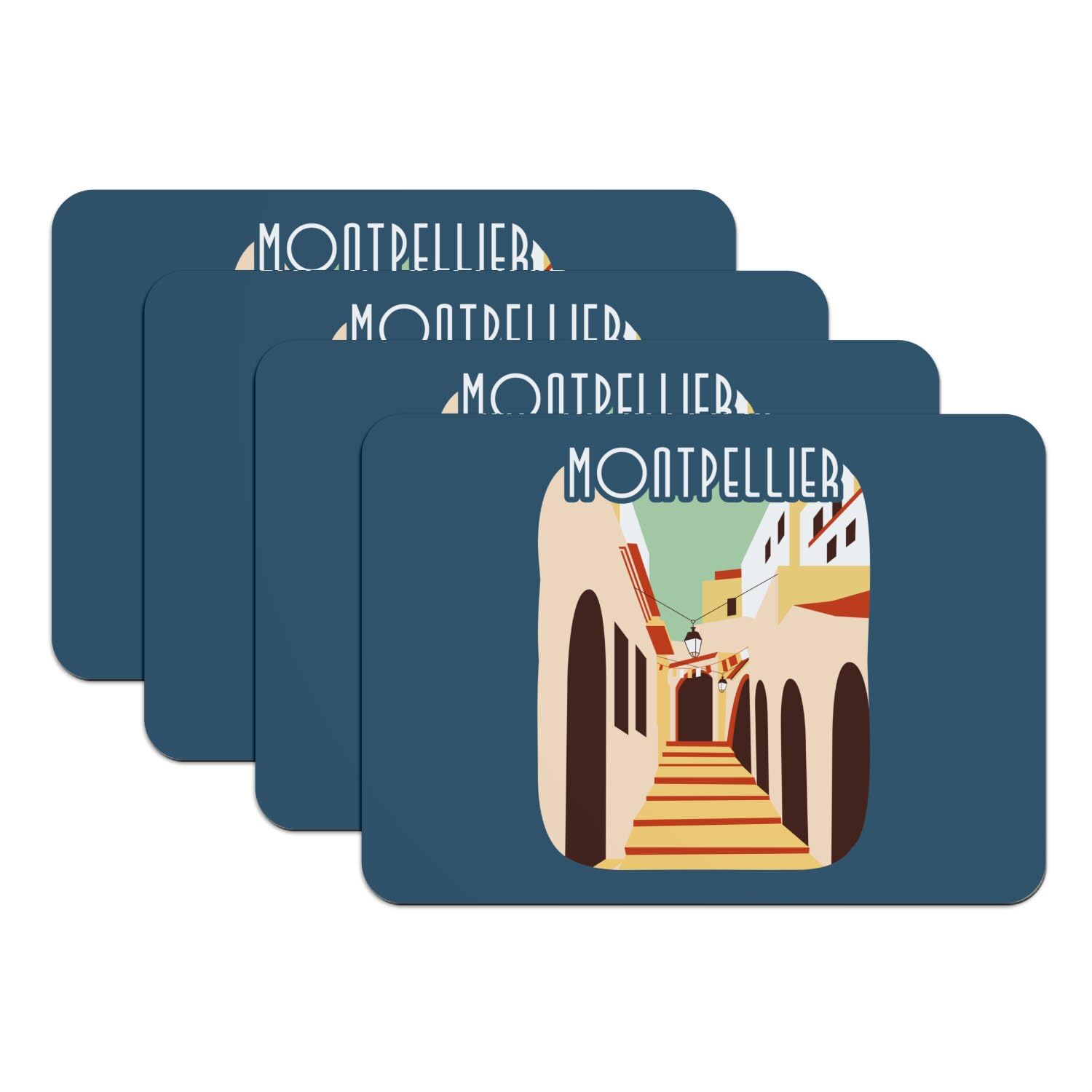 Sets de table bleu Montpellier tourisme grand format 39.5x28.5 dessous de table caoutchouc