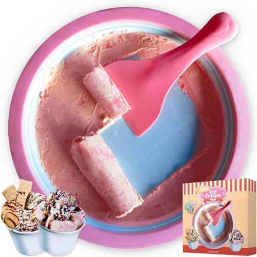 Mikamax – Rolling Ice Cream Grill - Parrilla Rodante de Helado - Plancha para hacer helados – rosa - Ø30 x 6,5 cm - Con Recetas de helados – teppanyaki - Rollos de Helado - maquina para hacer helados