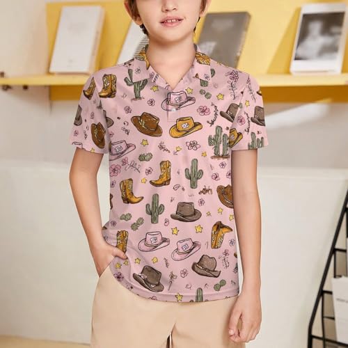 Boys' Classic Polo Shirts Short Sleeve Moisture-Wicking Golf & Tennis Shirts for Youth Teens Cute Cartoon Cowgirl2