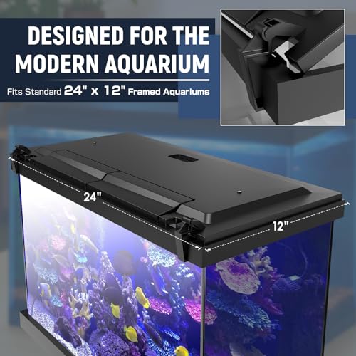 Image of LED Aquarium Hood, Colored Lights, Fits 24 inch Framed Aquariums, Black