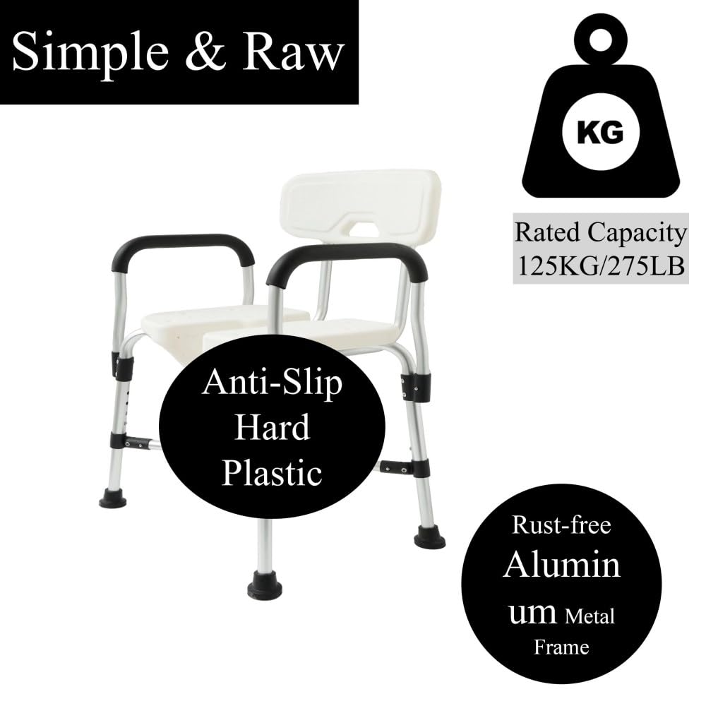 Silla de ducha de tamaño grande, silla de ducha semimontada extra ancha con asiento recortado en forma de U para lavado privado, silla de ducha para ancianos y discapacitados, capacidad de 125 kg.