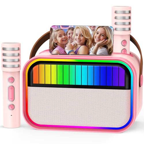 Ankuka Karaoke Machine for Kids Adults, Kids Toys for 3-12 Years Old Girls Birthday Presents, Portable Recording Devices Karaoke Speaker with 2 Microphones Gifts for Girls Party Christmas (Pink)