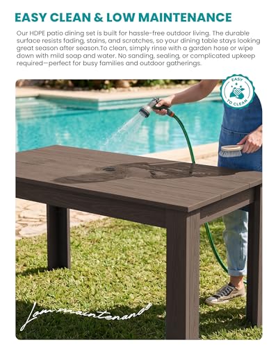 Image of SERWALL 59 inch HDPE Patio Dining Set for 4, w / 1 Table & 4 Armchairs, Coffee