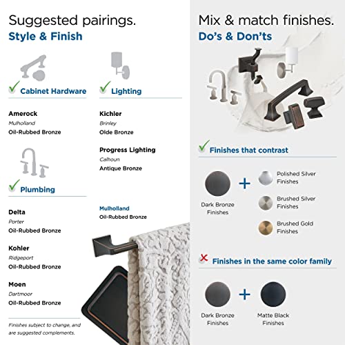 Image of Amerock Oil Rubbed Bronze Towel Ring - 5-3 /4 in Length - Hand Towel Holder for Bathroom & Small Kitchen - Bath Accessories (Pack of 12)