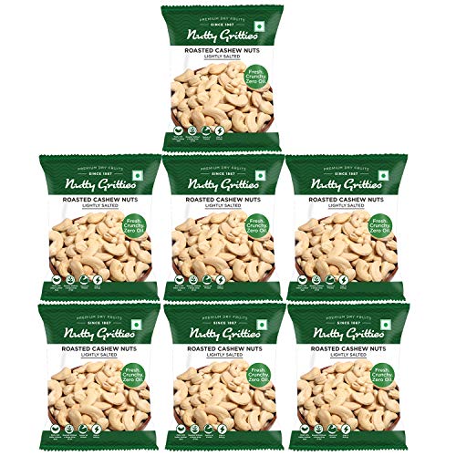 Image of Nutty Gritties Roasted Cashews, Lightly Salted, Dry Roasted, Non Fried, Zero Oil (Pack of 7-21g Each), 147g