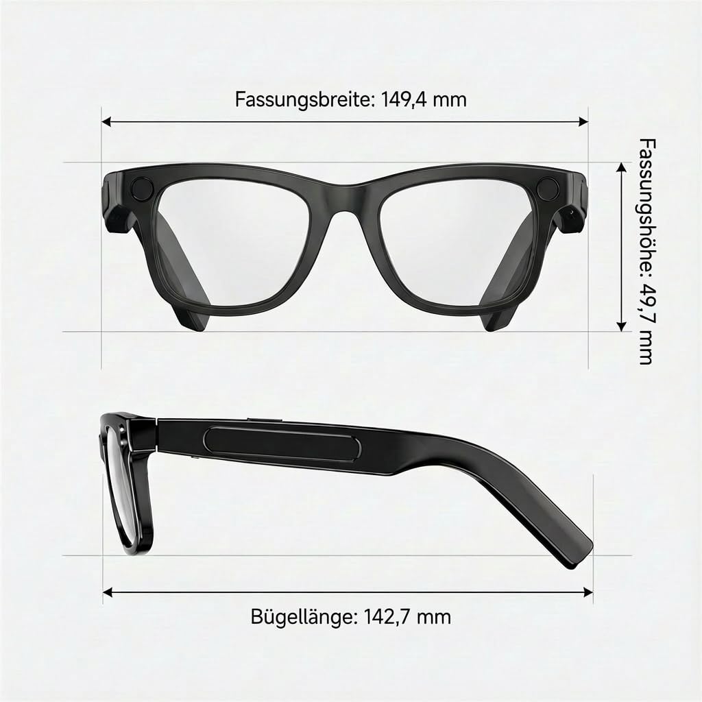 Brille mit Kamera, 8 MP 1080P Smart Glasses Dual-Core-Prozessor mit KI-Assistent für Echtzeitübersetzungen, 410 mAh für 16 Stunden Standby-Zeit, WLAN Bluetooth Intelligente Brille