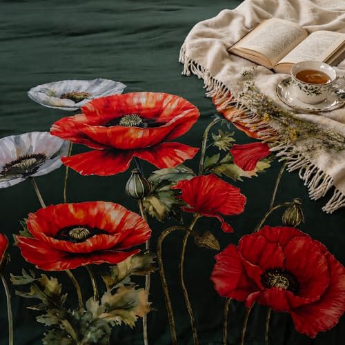 Image of Digitally Printed Premium Bedsheet Set | 300 TC 100% Cotton 1 King Bedsheet Set | Extra Smoothness with Sateen Weave| Poppy Bloom Bedsheet Set (1 Flat Sheet + 2 Pillow Cases)