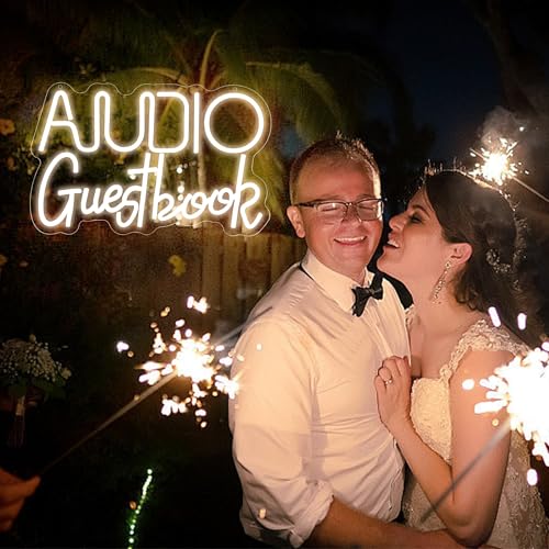 Image of Audio Guestbook Neon Signs for Wall Decor Led Lights for Wedding Leave Message White Led Signs for Birthday Parties Corporate Events Graduation Ceremonies Festival Holiday Size 15 * 9.5in(XD349)