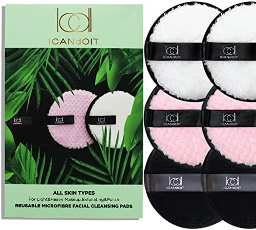 ICANdOIT- Extra large Microfiber Reusable Makeup Remover Pads for Light&Heavy Makeup & Masks Round Makeup Remover Wipes for Blush, Eye Shadow, Foundation,Concealer (6 Pads)