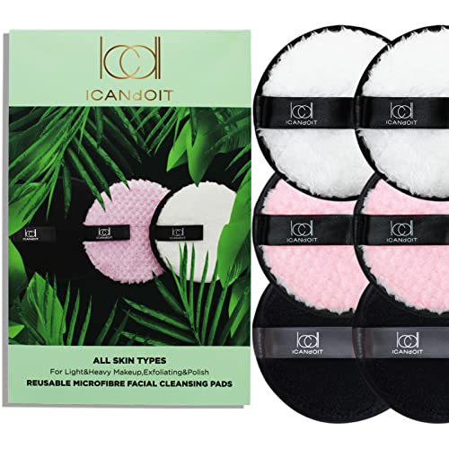 Icandoit- Extra Large Microfiber Reusable Makeup Remover Pads For Light&Heavy Makeup & Masks Round Makeup Remover Wipes For Blush, Eye Shadow, Foundation,Concealer (6 Pads) #TOP5
