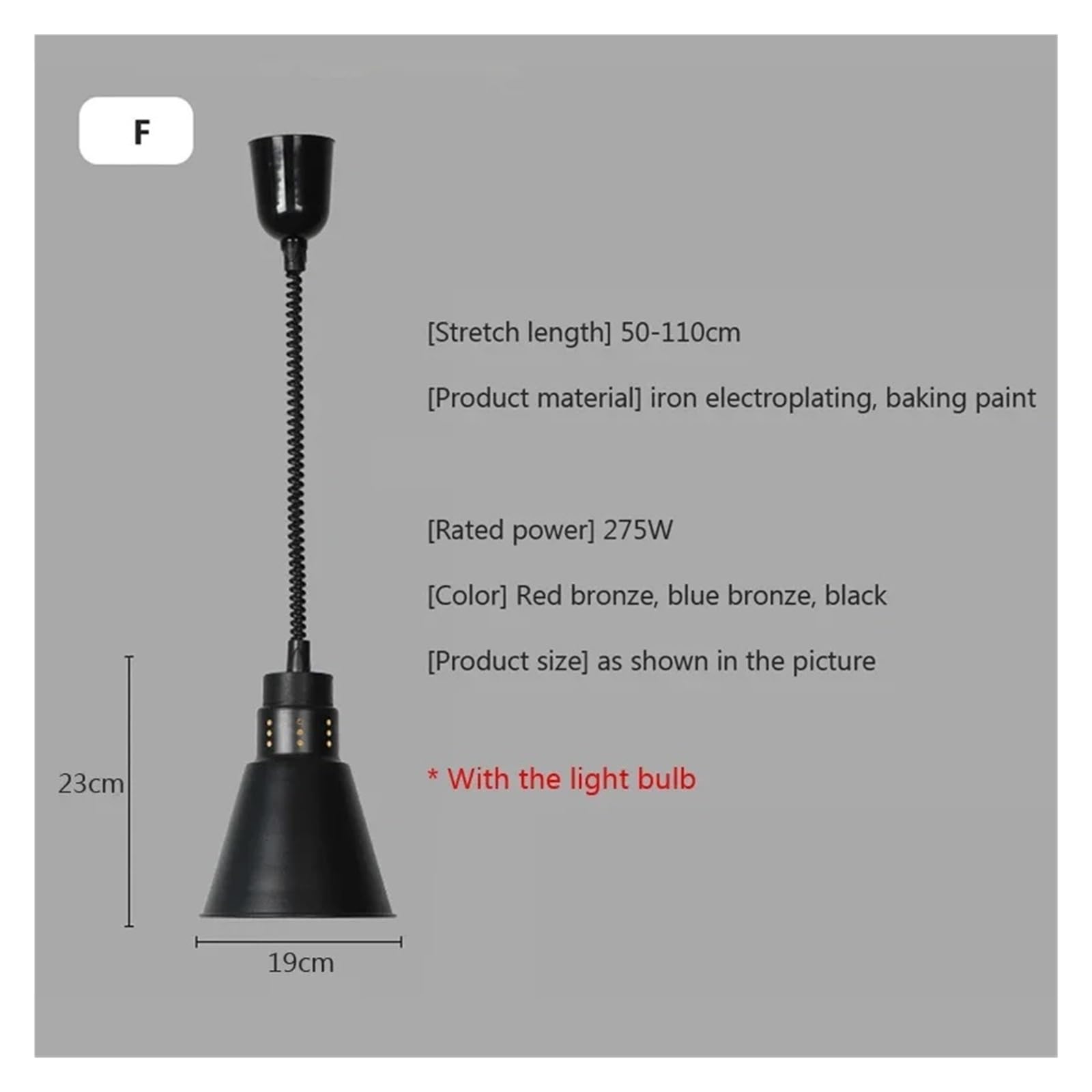 Lampada A Sospensione Con Riscaldamento A Infrarossi Da 275 W For A For Il Degli Alimenti A Buffet Del Ristorante Della Cucina Riscaldamento Di Lunga Durata(Style F)