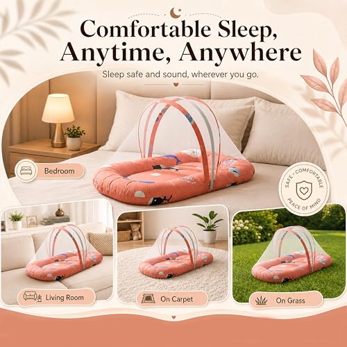 Image of StarAndDaisy 3-in-1 Baby Nest with Mosquito Net, Soft Baby Bedding Set and Sleeping Mattress, Portable Travel Bed, Comfortable Baby Lounger for Newborn Boys and Girls