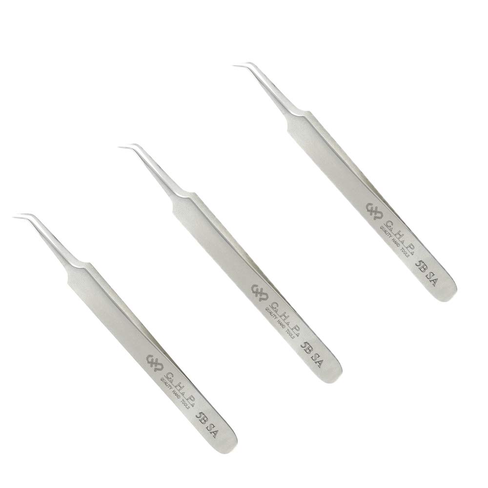 Hakko CHP 5B-SA - Pinzas de precisión no magnéticas de acero inoxidable con puntas afiladas muy finas y afiladas, 4-1/4 pulgadas de longitud (paquete de 3)