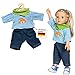 Produktbild Heless 1315 - Bekleidungs-Set für Puppen, 3 teilig mit Jeans, Streifenshirt und pfiffigem Halstuch, Größe 28 - 35 cm
