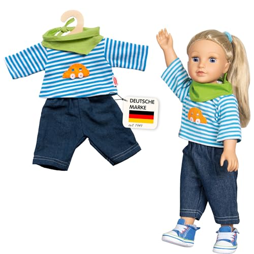Heless 1315 Jeans mit Streifenshirt und pfiffigem Halstuch, Größe 28-35 cm, 3-teilig