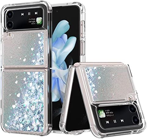 Warmson for Samsung Galaxy Z Flip 4 Case,Galaxy Z Flip 4 Case Bling Glitter Liquid Sparkle Quicksand Z Flip 4 Case Shock-Absorption Protective Case for Samsung Z Flip 4 5G 2022 for Women Girls,Silver