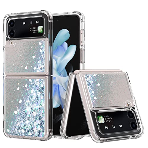 Warmson For Samsung Galaxy Z Flip 4 Case,Galaxy Z Flip 4 Case Bling Glitter Liquid Sparkle Quicksand Z Flip 4 Case Shock-Absorption Protective Case For Samsung Z Flip 4 5G 2022 For Women Girls,Silver #TOP3