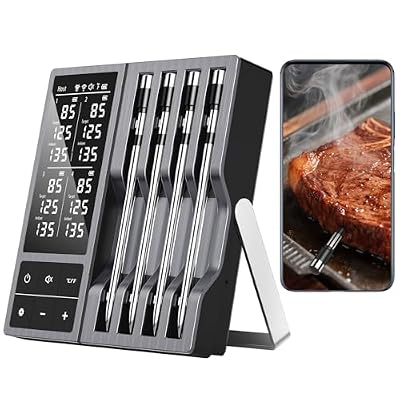 Smart Wireless Meat Thermometer with 4 Probes & 800ft Range, Bluetooth Grill Food Thermometer, Digital Backlit Screen, 0.5S Instant Read, NIST ±0.5? Accuracy for Kitchen BBQ, Oven, Smoker, Air Fryer