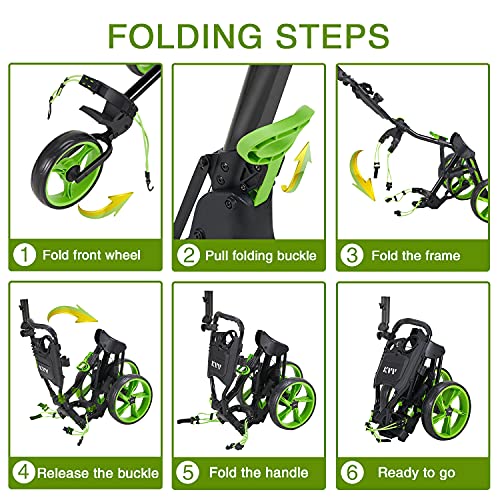 Image of KVV 3 Wheel Golf Push Cart Ultra Lightweight Smallest Folding Size, New-Version Scorecard Holder