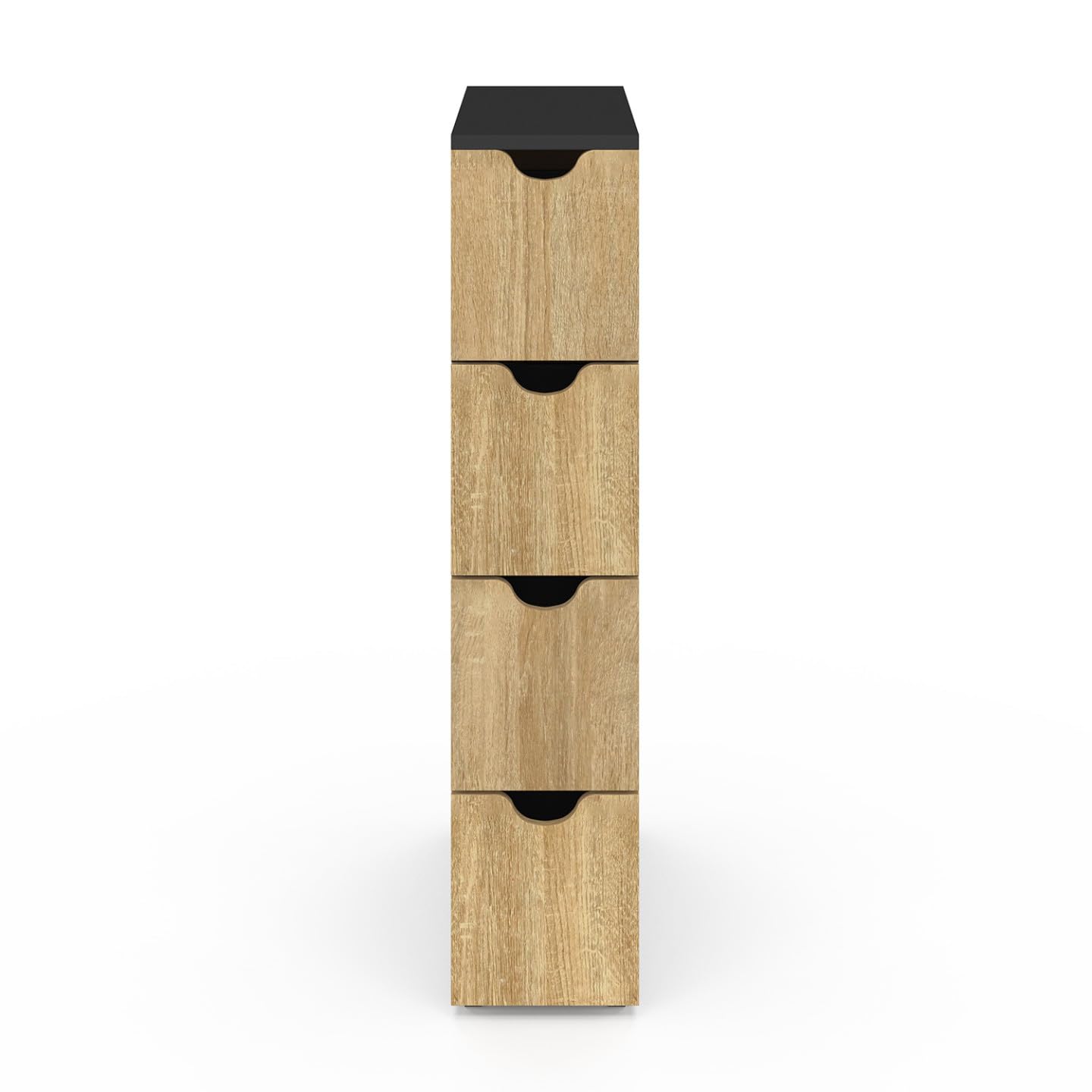 IDMarket - Tour de rangement 4 tiroirs WILO sur roulettes colonne gain de place noir et façon hêtre | Colonne gain de place