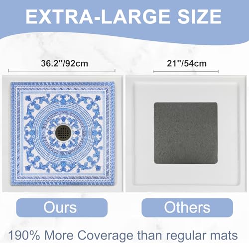 Image of Square Shower Mat Non Slip: 36x36 Inch Extra Large Shower Mats with Drain Hole in Middle -Anti Slip Shower Mats for Inside Shower -Loofah Shower Floor Mat Bath Mat for Shower Stall Bathtub Elderly