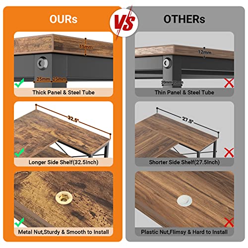 Homieasy Small L Shaped Computer Desk, 47 Inch L-Shaped Corner Desk With Reversible Storage Shelves For Home Office Workstation, Modern Simple Style Writing Desk Table With Storage Bag(Rustic Brown) #TOP4