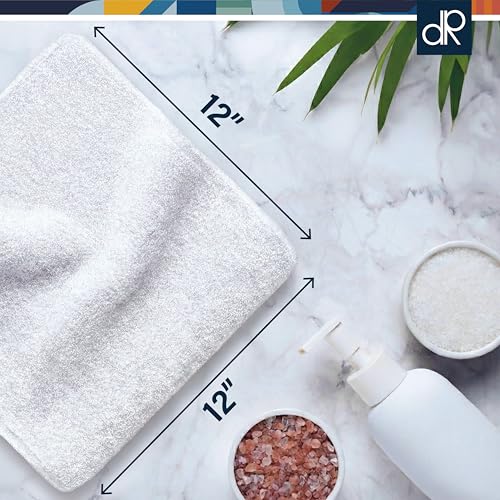 Image of DecorRack 10 Pack 100% Cotton Wash Cloth, Luxurious Soft, 12 x 12 inch Ultra Absorbent, Machine Washable Washcloths, White (10 Pack)