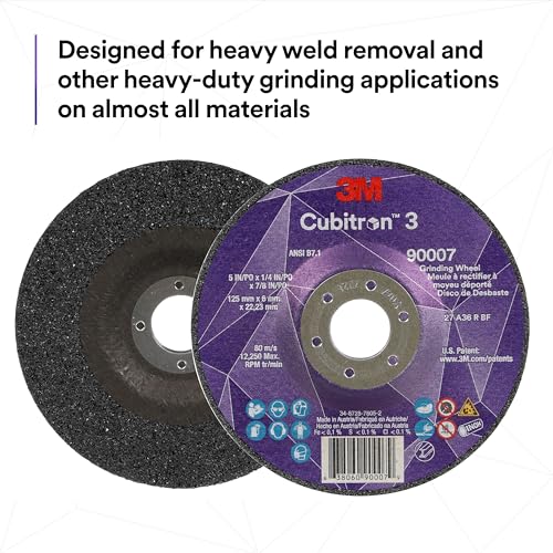 Image of 3M Cubitron 3 Depressed Center Grinding Wheel, 90002, 36+, T27, 4-1 /2 in x 1 /4 in x 5 /8 in-11, Pack of 10, ANSI, Precision Shaped Grain, Beveling, Weld Grinding, Heavy Deburring, Slag Removal