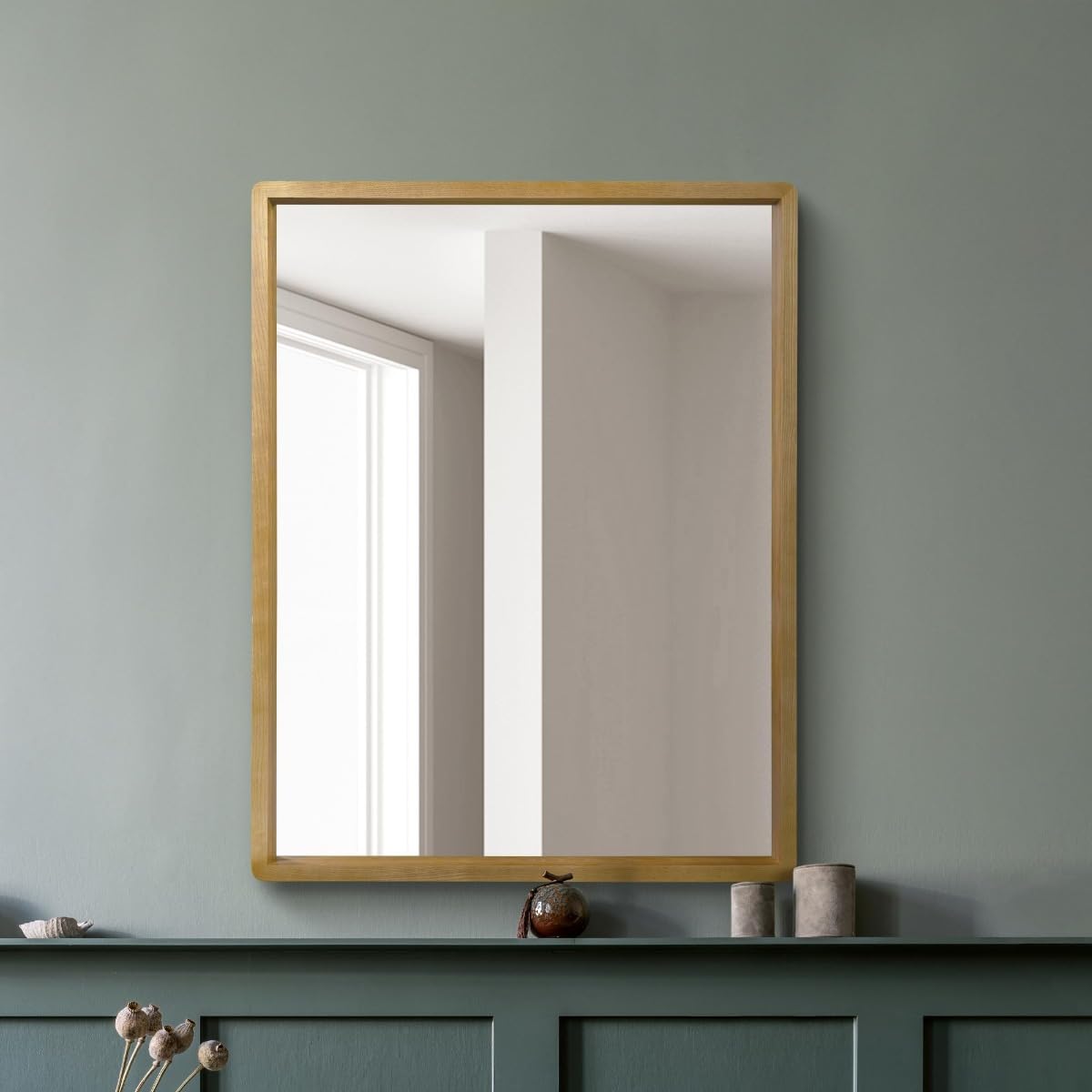The Naturalis - Solid Oak Framed Overmantle Wall Mirror 40" X 31" (102CM X 80CM) Scandinavian 'Scandi' Inspired, Brown