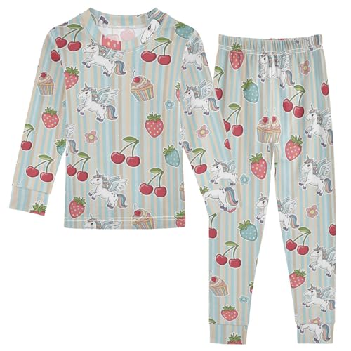 Pajama Sets Long Sleeve Fruit Unicorn Cake Pattern Soft Comfy Sleepwear 2 Piece PJS 3-8T