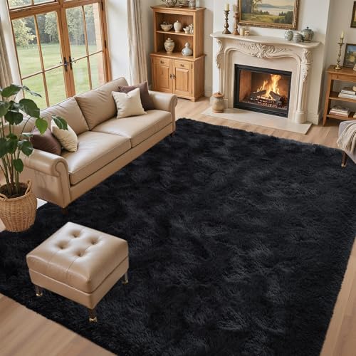 5×7 Black Area Rugs for Living Room, Large Fluffy Shag Bedroom Rugs Non-Slip, Ultra Soft Plush Carpet for Nursery Kids PlayRoom Dorm Office Indoor Modern Carpets
