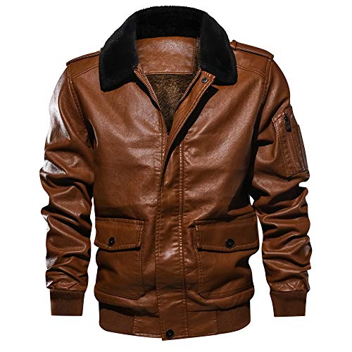 Amiley Mens Jacket Coat,Men's Lapel Fur Collar Jacket Tops Leather Sweatshirt Outwear Tactical Coat Windbreaker (Medium, Brown)