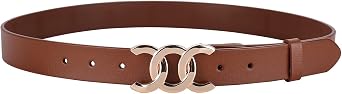 Womens 2.8cm Wide Leather Belt Fashion Gold Buckle for Jeans Dresses Ladies Waist Belt