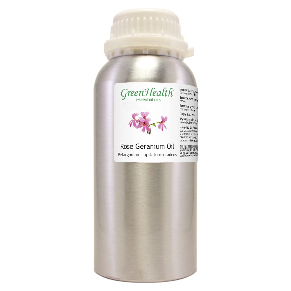 GreenHealth Rose Geranium 16 fl oz (473 ml) Aluminum Bottle w/Plug Cap 100% Pure Essential Oil