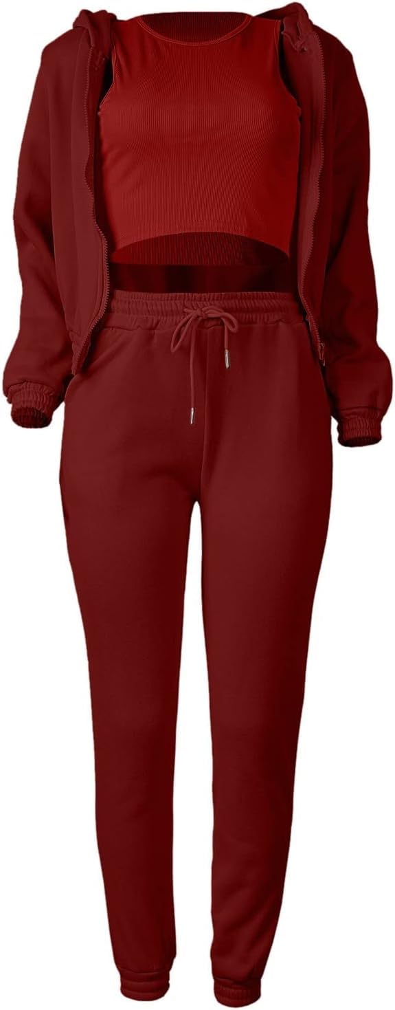 Pantaloni della Tuta e Felpa Set per Le Donne, Vestito Casual Tuta Atletica Set Tuta con Cappuccio Tuta da Jogging 3 Pezzi
