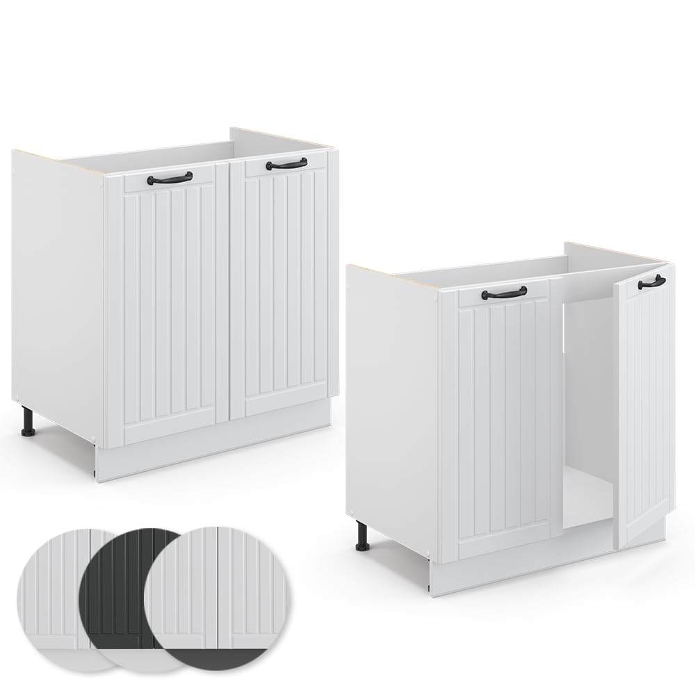 Vicco Mobile lavello cucina Fame-Line, Bianco country, 80 cm | senza piano di lavoro, per la combinazione con altri moduli della serie Fame-Line