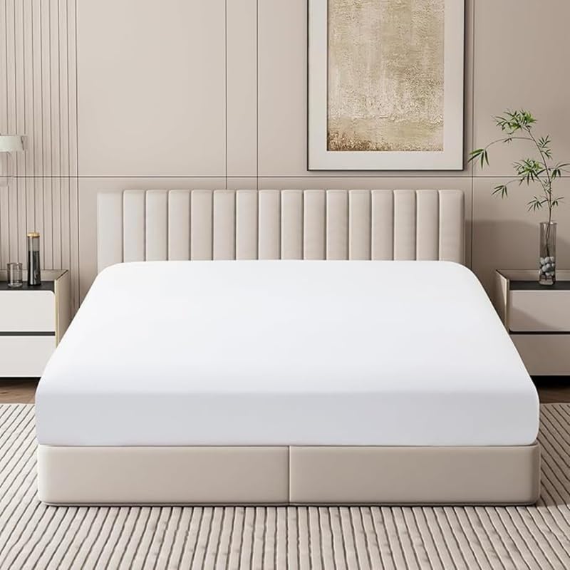 Indus Textiles King Size Fitted Sheets + Pillowcases 100% Egyptian Cotton 400 Thread Count Deep Pocket 40cm Luxury and Comfortable Easy Care extra deep fitted king size sheet (152 x 200cm)