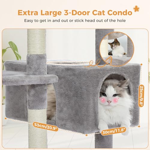 PAWZ Road Large 72 Inch Cat Tree and Tower for Indoor Cats - With Sisal-Covered Scratching Posts, Padded Perches, Condos, and Basket - Gray - Image 6