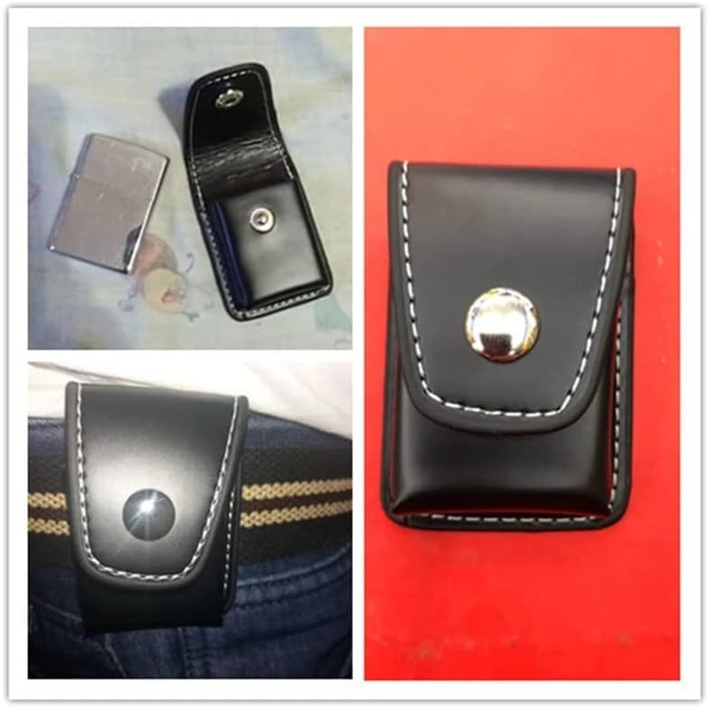 Black Lighter Case Handmade PU Leather Lighter Pouch Holder Case with Belt Loop Lighter Holder Pocket Lighter Purse Compartments igarette Purse Leather Pouch With Loop Open - Image 4
