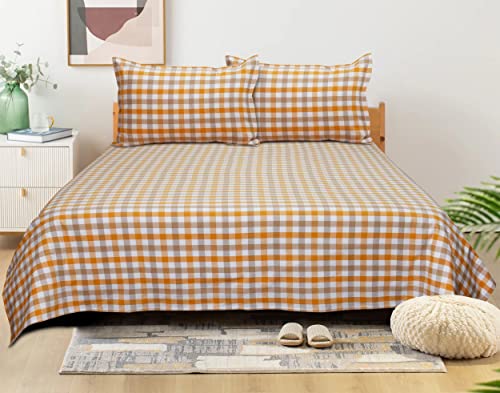 Image of AIRWILL, 200GSM Handloom Cotton Double Bedsheet with 2 Pillow Covers (Lanfranki Yellow)