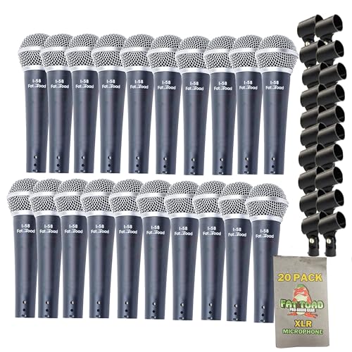 Fat Toad Cardioid Dynamic XLR Microphones (Live ResponsePRO Edition) 20 Pack – Handheld Unidirectional Mics with Clips for Vocal Studio, DJ Stage & Karaoke Use