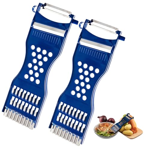 Gemüsefriseur, 2 Stück 6-in-1 Multifunktions Sparschäler, Generisch Gemüseschneider Einfaches Raspeln/Schneiden/Schälen Gemüsehobel Kartoffelschäler Julienneschneider für Obst & Gemüse (Blau)