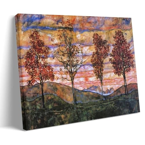 Egon Schieleエゴン・シーレ(Four Trees4本の木)有名な絵画の複製 キャンバス プリント 部屋飾り ウォールアート ベッドルーム ポスター 壁の絵 版画 インテリアFrame16x24inch(40x60cm)