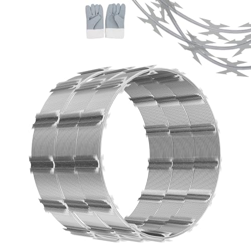 345 FT Razor Wire, 7 Rolls, Concertina Fencing with Warning Sign