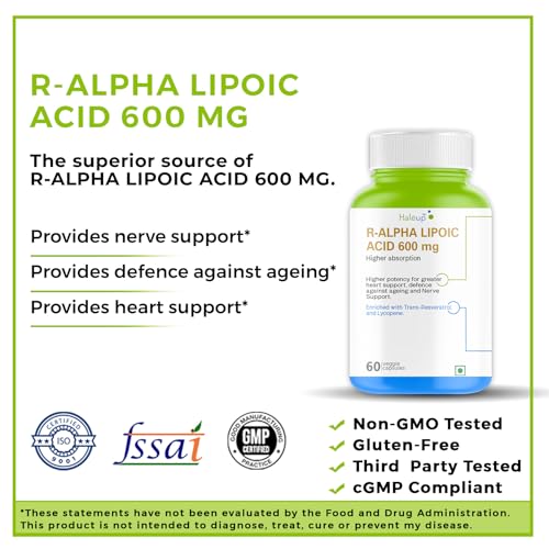 Image of Haleup Alpha Lipoic Acid, 600 mg II Enriched with Lycopene & Resveratrol || Healthy Liver || Heart || Blood Sugar & Potent Antioxidant, (4 Pack X 60s Count)