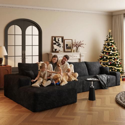 Image of Boneless Couch, Modular Sectional Couches for Living Room, U-Shaped Cloud Couch Sofa with Deep Seat, Fluffy Corduroy Upholstered Corner Sofa