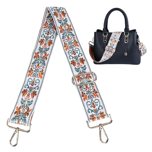 Image of Purse Strap, Adjustable Embroidery Flower 2 Inch Wide Purse Straps Replacement Crossbody for Women