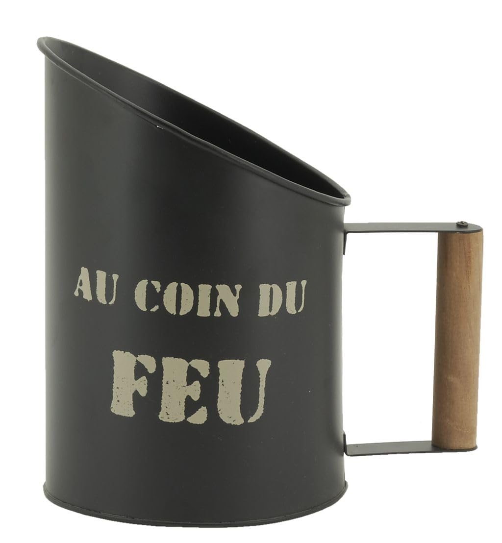 AUBRY GASPARD - Pelle à Pellets Métal Noir Au Coin du Feu - Finition Laquée - Poignée Bois 4 x 10 cm - 13 x 13 x 20 cm - Livrée Montée - Poids 0,31 kg - Design Ergonomique pour Poêle à Granulés